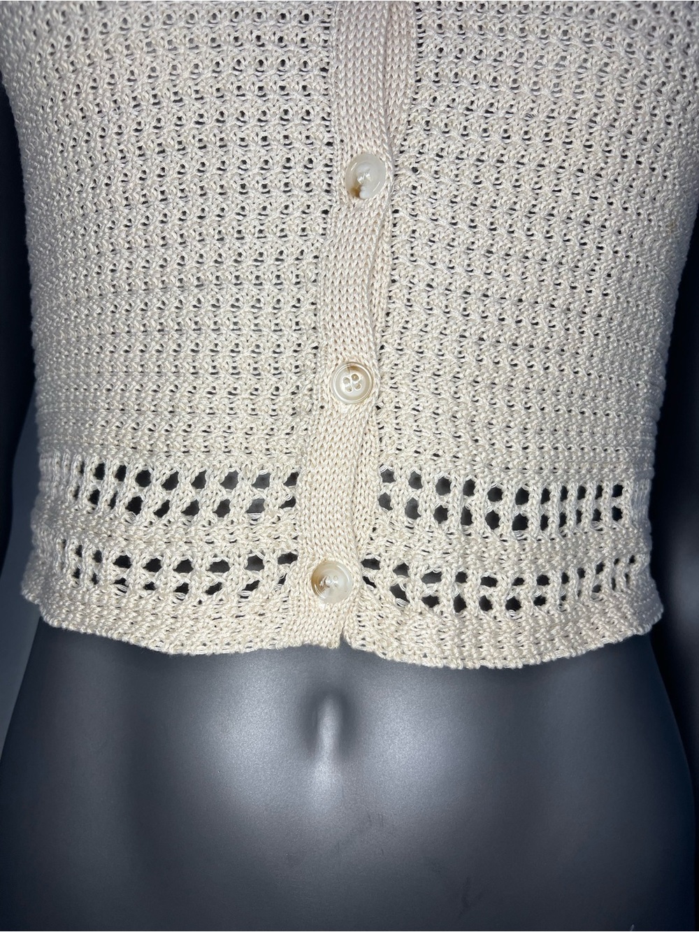 Blashe Tie-Shoulder Crochet Button-Front Tank Top Cream Viscose Neutral Sexy - Picture 6 of 10